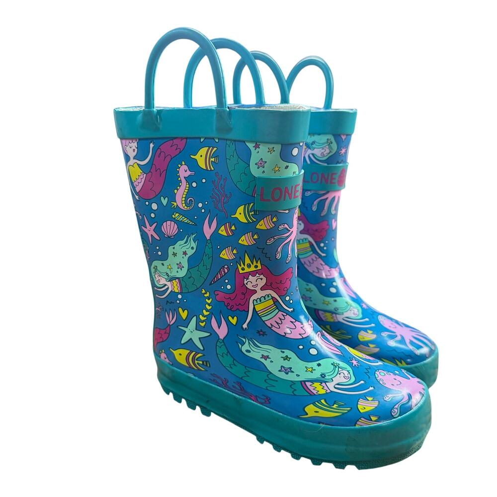 Lone Cone Rainboots Teal Mermaid Rain Boots Toddler Little Girls Size 8
